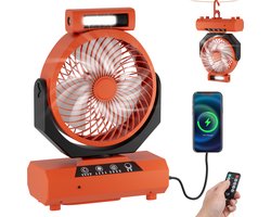 Camping Ventilator - Tent Ventilator - Draagbare Ventilator - Mini Ventilator - Tent Verlichting - Kleine Ventilator - Camping Verlichting & Powerbank - USB Oplaadbaar - LED Licht - Met afstandsbediening- Oranje