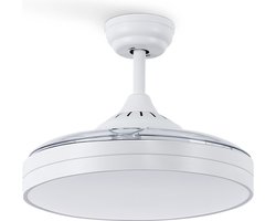 CREATE - Plafondventilator 40W stil Ø108cm intrekbare messen - Wit & Transparent - Met licht - WIND CLEAR