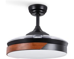 CREATE - Plafondventilator 40W stil Ø108cm intrekbare messen - Zwart & Donker hout - Met licht - WIND CLEAR