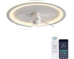 DrPhone AuraBreeze SmartFlow2 - 36W Slimme Plafond Ventilator Met Verlichting - Warm / Koud - Afstandsbediening + App - 52CM - Wit / Warm / LED