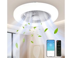 Eszenzics™ Smart Plafondlamp Ventilator - 2-in-1 - Geruisloos ontwerp - Bediening met afstandsbediening en GSM app - 3 lichtstanden - 45x45x20 cm