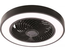 Freelight - Plafondventilator Fiato - Ø 50 cm – zwarte plafondventilator - metalen ventilator – top kwaliteit – incl. remote – speciaal voor lage plafonds – ventilator met LED verlichting - zwart