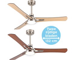 Goedewaere Plafondventilator - Zilver - 2 Kleuren Bladen - Met lamp - Met Afstandsbediening - Fluisterstil - Timer - Ideaal voor slaapkamer - Ventilator plafond - Verlichting - Plafondlamp