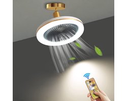 Kleine Stille Plafondventilator met LED-licht en Afstandsbediening E27 30W Plafondlamp met Ventilator Slaapkamer Dimbare Plafondventilatorlamp, Timer, Draagbaar Ontwerp