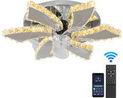 Kristallen Ventilator Lamp - Smart Lamp - 6 Standen - Dimbaar - Afstandsbediening & APP Bluetooth - Plafondventilator - Voor Woonkamer en Slaapkamer