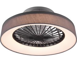 LED Plafondlamp met Ventilator - Plafondventilator - Torna Farali - 30W - Aanpasbare Kleur - Afstandsbediening - Dimbaar - Rond - Mat Grijs - Kunststof