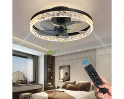 Lichtendirect- Plafondventilator met verlichting - Smart Lamp - 6 Standen Ventilator – Plafonniere Keuken Lamp - Woonkamerlamp - Dimbaar met afstandsbediening- APP functie- Zwart