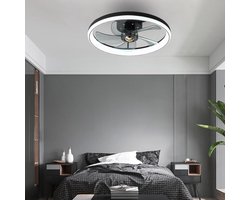 LMiSQ Stille Plafondventilator met LED-verlichting - 50CM Dimbaar met Afstandsbediening - Omkeerbare DC Lamp met Ventilatortimer - Modern Design voor Slaapkamer en Woonkamer (Zwart)