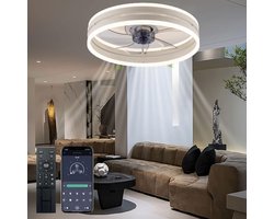 Luxe LED Plafondlamp met Ventilator - Set Van 2 - Plafonniere - Ø 40cm - Dimbaar - Timer - 6 Modus - Woonkamer - Slaapkamer - Incl. Afstandsbediening en App - Zwart