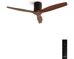 LuxiLamps - 3 Blad Plafondventilator - Moderne Houten Ventilator - 6 Snelheden - Bedienbaar Met Afstandsbediening - 132 cm - Hout - Stille Ventilator