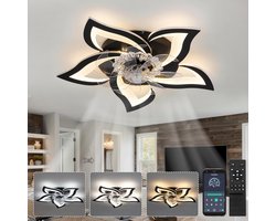 LuxiLamps - 5 Lotus Ventilator Lamp - Plafondventilator - Zwart - Smart Lamp - Met Dimmer - 6 Standen Ventilator - Keuken Lamp - Woonkamerlamp - Moderne lamp