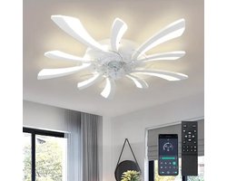 LuxiLamps - 5 Vleugel Ventilator Lamp - Dimbaar Met Afstandsbediening - Wit - Plafondventilator Met LED - Woonkamerlamp - Moderne lamp - Plafonniere