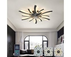 LuxiLamps - 5 Vleugel Ventilator Lamp - Dimbaar Met Afstandsbediening - Zwart - Plafondventilator Met LED - Woonkamerlamp - Moderne lamp - Plafonniere