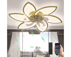 LuxiLamps - 6 Sterren Plafondlamp Met Ventilator - Goud - Met Afstandsbediening - Smart lamp - Dimbaar Met App - 6 Standen Ventilator - Woonkamerlamp - Moderne lamp - Plafoniere