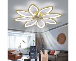 LuxiLamps - 8 Sterren Plafondlamp Met Ventilator - Goud - Met Afstandsbediening - Smart lamp - Dimbaar Met App - 6 Standen Ventilator - Woonkamerlamp - Moderne lamp - Plafoniere