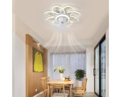 LuxiLamps - Krullen Plafondventilator - 360 Graden Draaibaar - 6 Standen - Dimbaar Met Afstandsbediening - Wit - Woonkamerlamp - Bloemen Vorm Ventilator - Moderne lamp