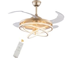 LuxiLamps - Moderne Kristallen Ventilator - 3 Ringen 30 40 50 cm - Goud - Dimbaar Met Afstandsbediening- 6 Standen - Crystal Ventilator - Woonkamerlamp - Moderne Ventilator Lamp