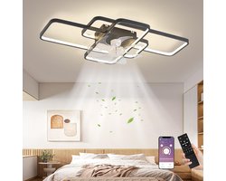 LuxiLamps - Moderne Plafondlamp LED Ventilator - Dimbaar Met Afstandsbediening & App - Zwart - Smart Lamp - LED Kroonluchter Ventilator - 72 cm