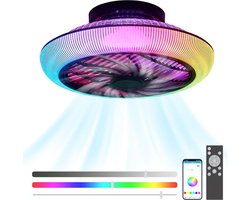 LuxiLamps - RGB Smart Plafond Ventilator - Met Speaker - Dimbaar Met Afstandsbediening En App - Muziek Plafondventilator - 46 cm - Woonkamerlamp - Moderne lamp