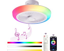 LuxiLamps - RGB Ventilator - Smart Lamp - Bluetooth Luidspreker - Dimbaar Met Afstandsbediening En App - Met Speaker - Plafondventilator - 46 cm - Woonkamerlamp - Moderne lamp