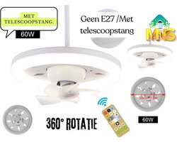 Mini Plafond Ventilator & LED-HeldereLicht60W- 360 Graden Rotatie - Afstandsbediening