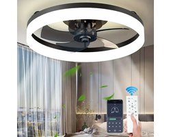 MiShar Plafond Ventilator Lamp - 51 CM - Smart Lamp - 6 Standen - 1 grote led strook - Dimbaar - Zwart - Kroonluchter LED Ventilator - Chandelier Fan - Woonkamer Lamp - Ventilator Lampen - Slaapkamer lamp - Eetkamerlamp