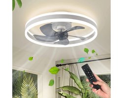 MiShar Plafond Ventilator Lamp - 51 CM - Smart Lamp - 6 Standen - 2 led strokes - Dimbaar - Wit -Grijs - Kroonluchter Ventilator - Chandelier Fan - Woonkamer Lamp - Ventilator Lampen - Eetkamer lamp - Slaapkamer lamp