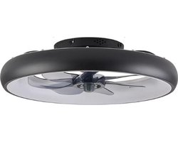 Netonic LED Ventilator Lamp - Plafondventilator - Zwart - Dimmer - 6 Standen - 50 cm - Woonkamerlamp - Moderne lamp