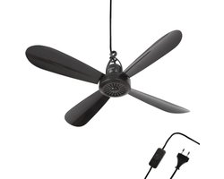 Plafondventilator - 2 Meter lang Snoer - 40cm Ø - Kunststof - Slaapkamer - Woonkamer - Plafond Ventilator - 5W - Opvouwbaar - Stil 25 dB - Zwart