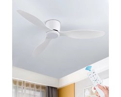 Plafondventilator 3 blad Ø105cm wit - stille ventilator – top kwaliteit - energie zuinig – met remote - ventilator voor laag plafond - 6 snelheden – beste alternatief voor airco - zomer en winter stand – witte ventilator