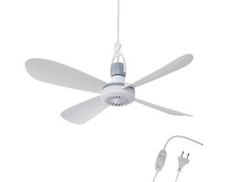 Plafondventilator - 5 Meter lang Snoer - 40cm Ø - Kunststof - Slaapkamer - Woonkamer - Plafond Ventilator - 5W - Opvouwbaar - Stil 25 dB - Wit