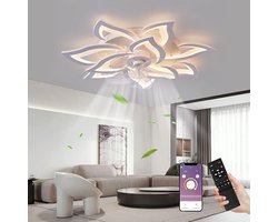 Plafondventilator met Verlichting - 100W Dimbare Kroonluchter met 10 LED-lampen - Bloemvormige Design - 12000 Lumen - Omkeerbare Motor - Perfect voor Woonkamer, Slaapkamer en Eetkamer - Ø58 cm - Wit