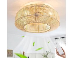 Plafondventilator met Verlichting - E27 - Retro Rotan en Bamboe - Stil - Afstandsbediening - 6 Windsnelheden - Perfect voor Woonkamer en Eetkamer