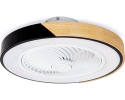 Plafondventilator met Verlichting | Ø52 cm | Zwart/Hout | Ideaal voor Lage Plafonds