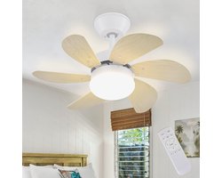 Plafondventilator met Verlichting - Ø75 cm - Dimbaar - 6 Vleugels - Afstandsbediening - Timerfunctie - Perfect voor Slaapkamer en Eetkamer - Houtkleur