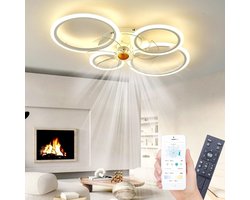 Plafondventilator Met Verlichting - Smart Lamp Met Afstandsbediening – Plafonniere Keuken Lamp Met 3 Ventilatiesnelheden & Dimbare Kleuren - Woonkamerlamp – Plafond Ventilator Lamp - Uniek Design