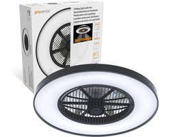 Proventa 3D Air LED Plafondlamp Zwart met Ventilator - Winter en zomerstand met Full Room Circulatie - Incl. afstandsbediening