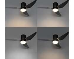 QAZQA patty - Dimbare LED Plafondventilator met Verlichting | Lamp en Afstandsbediening - 1 lichts - Ø 123 cm - Zwart - Woonkamer | Slaapkamer | Keuken