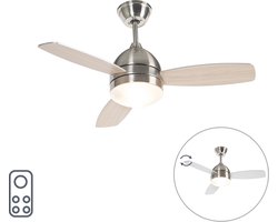 QAZQA rotar - Plafond ventilator met Verlichting | Lamp en Afstandsbediening - 2 lichts - Ø 960 mm - Staal - Woonkamer | Slaapkamer | Keuken