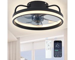 Zwarte Plafondventilator met Verlichting - Ventilator Lamp Plafond - Kroonluchter Ventilator - LED lamp - Stille ventilator - Afstandsbediening - Dimbaar - Woonkamer Lamp - Ventilator Lampen - Slaapkamer lamp - Eetkamerlamp