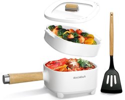 Elektrische hot pot stoompan 2 l anti-aanbakpan keramisch glazuur draagbare multikoker - ramen steak ei havermout soep 350 W 800 W - wit met stoom