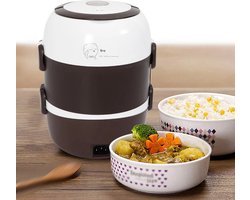 Mercadome® Rijstkoker - Rijstkokers - Stomer - Rice Cooker - Blijft lang warm - Eenvoudig - Keuken - 3 lagen - Zwart - 2L - 18x18x24cm