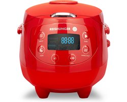 Reishunger Digitale Mini Rijstkoker in Rood - Multicooker met 8 programma's, stoominzet, premium binnenpan, timer en warmhoudfunctie - Rijst voor maximaal 3 personen