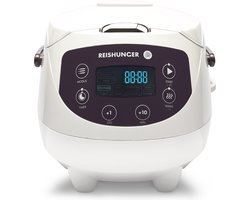 Reishunger Digitale Mini Rijstkoker in Wit - Multicooker met 8 programma's, stoominzet, premium binnenpan, timer en warmhoudfunctie - Rijst voor maximaal 3 personen