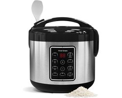 Rijstkoker met Stomer - 1.2L - 9 functies - Slowcooker - Rice Cooker - Warmhoudfunctie - 500W - 4 tot 6 Personen - RVS - Vivid Green