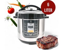 Royal swiss® Slowcooker - 6 liter – 1000 Watt - Warmhoudfunctie - Digitaal Kookboek - Keramische Binnenpan - warme functie - RVS