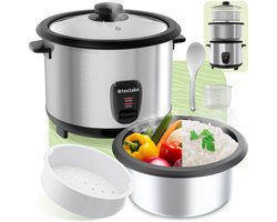 tectake® Rijstkoker | Stoompan en Rijstmaker met Stoominzet | Kookpot voor de Keuken met Groot Volume van 1,8L | Maximaal 10 Porties Kleefrijst, Volkoren Rijst of Sushirijst