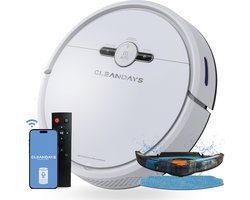 CleanDays Robotstofzuiger D2-001 met Dweilfunctie - Met Laadstation - Huisdieren - Dweilrobot - Wit