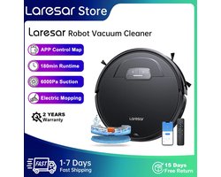 Laresar Evol 3 Robot Stofzuiger Dweil 6000Pa Draadloze Smart App Control Geplande Mopping Huis Vloer Wassen Tapijt Dierenhaar Schoonmaken Zwart Nat & Droog Smart Home, Mop Sweep Stof, App, Wifi, Laser Navigatie Run Time 180 Minutes 6000 Pa Zuigkracht