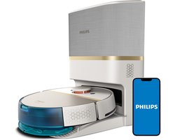 Philips HomeRun Aqua 7000 Series XU7100/02 - Robotstofzuiger met Dweilfunctie - Incl. Laadstation - Wit / Goud - App Connected